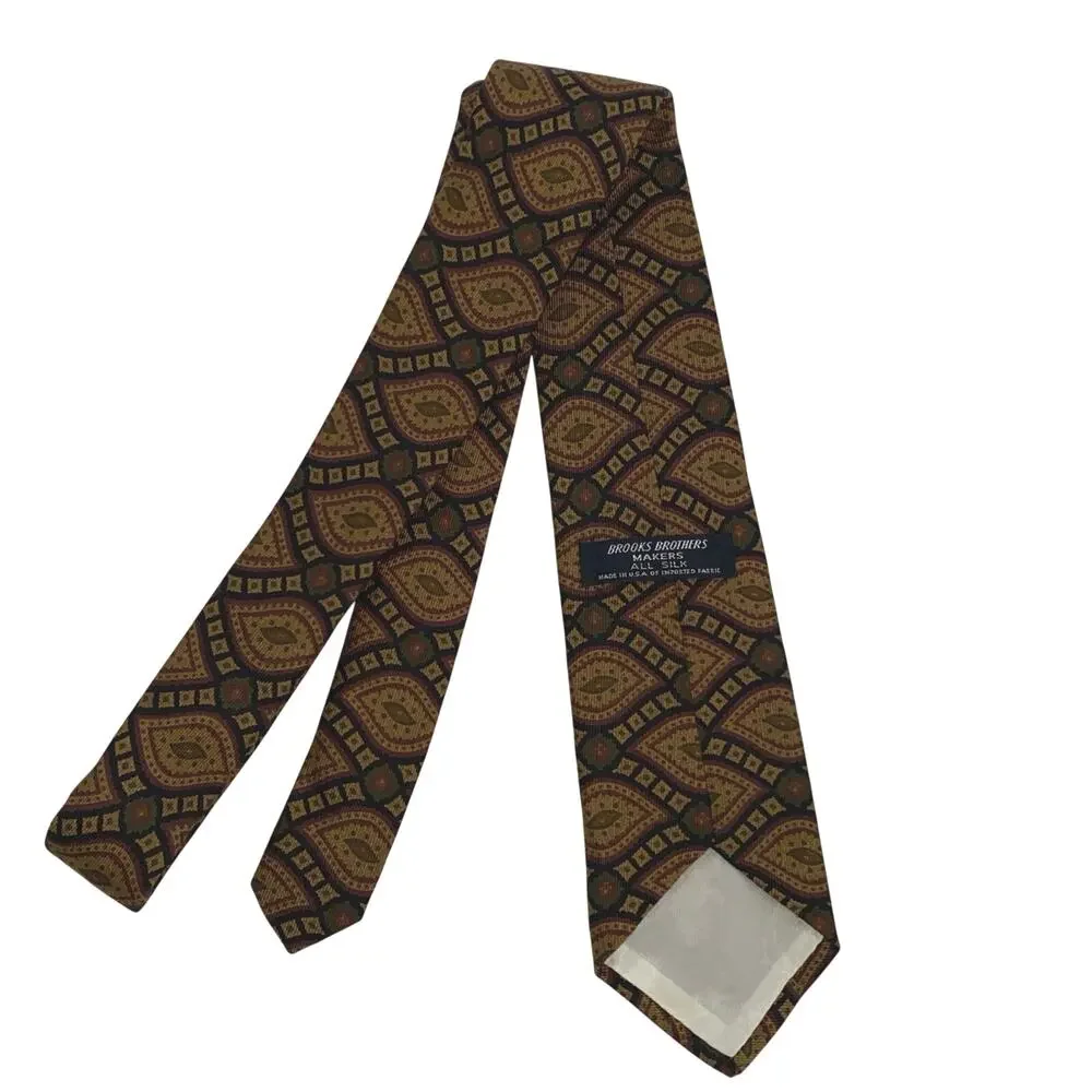 Brooks Brothers Makers Mens Tie Black With Brown Pattern Silk USA